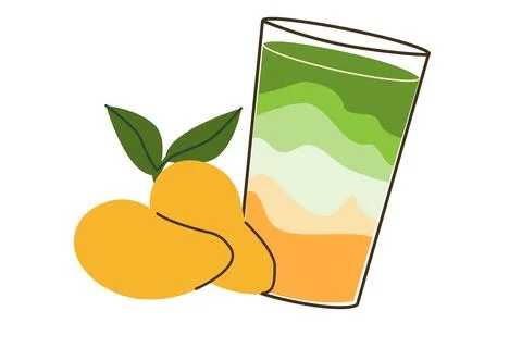 Matcha drink with mango. Healthy smoothy. Mango with matcha latte. Stock Illustration