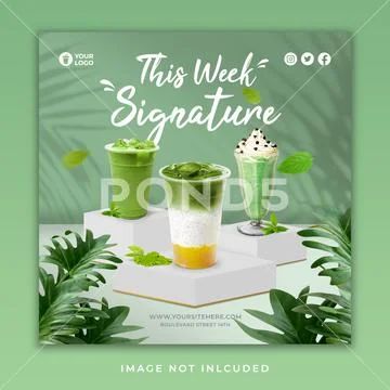 Matcha Green Tea Beverages Social Media Instagram Template Promotion For Cafe PSD Template
