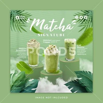 Matcha Green Tea Beverages Social Media Instagram Template Promotion For Cafe PSD Template