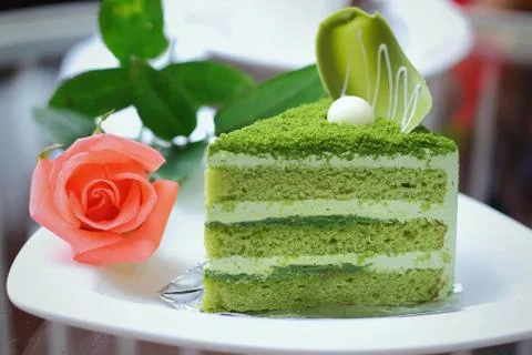 Matcha green tea cake Stock Photos