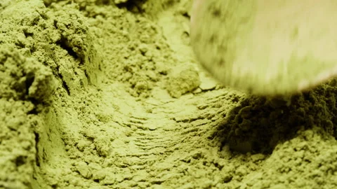 Matcha green tea cooking process, japanese powder green tea in a bowl with Stock Footage 309639618