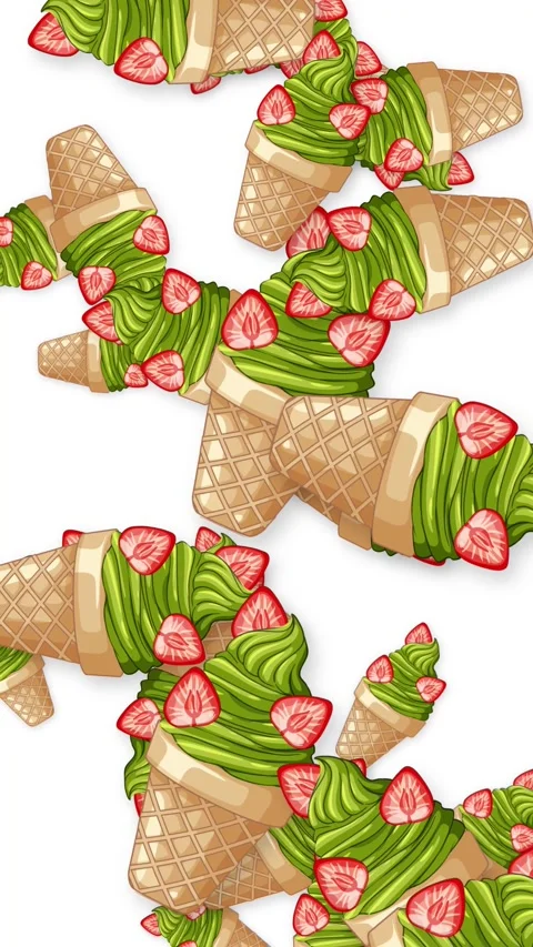 Matcha Green Tea Ice Cream Cones Falling on White Background Stock Footage 345124968