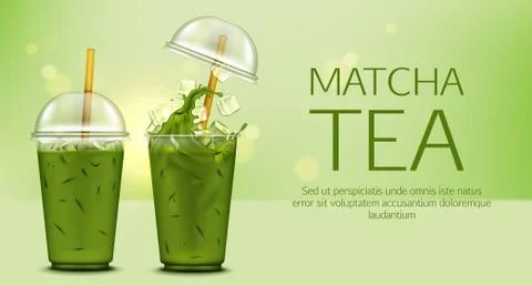 Matcha green tea with ice cubes in takeaway cup Stock-Illustration