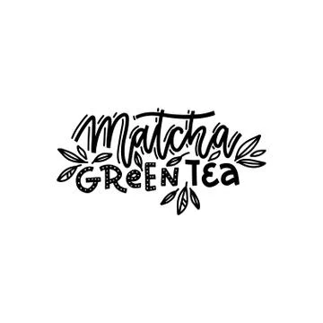 Matcha green tea. Linear calligraphy hand drawn vector lettering text with Stock Illustration