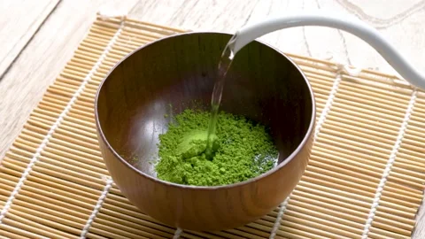 Matcha green tea preparing drink Video stock 218284683