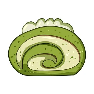 Matcha green tea roll cake dessert illustration Stock Illustration