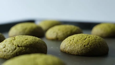 Matcha greentea cookies on baking tray. Stock Footage 157213724