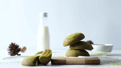 Matcha greentea cookies set on cafe table. Stock Footage 164854500