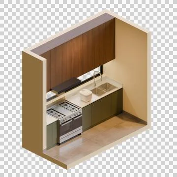Matcha Isometric Kitchen 3D Render Illustration Stock Illustration