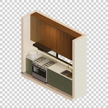 Matcha Isometric Kitchen Interior 3D Render Illustration Stock Illustration