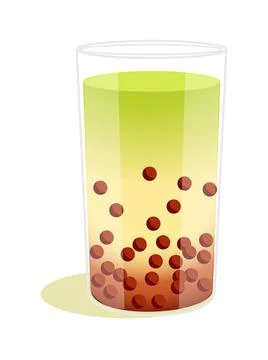 Matcha latte bubble milk tea glass isolated on white Stock Illustration