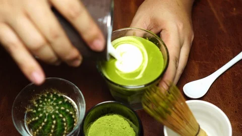 Matcha Latte Tea Stock Footage 127294901