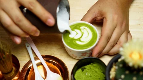 Matcha Latte Tea Stock Footage 127295092