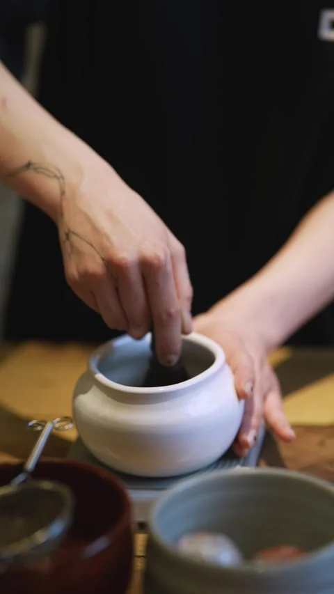 Matcha process of making green tea in a ... | Stock Video | Pond5