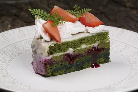 Matcha Strawberry Slice Stock Photos