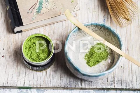 Matcha tea being prepared Stock Photos