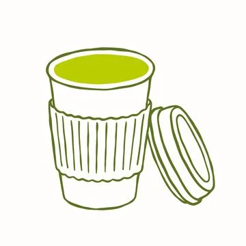 Matcha Tea To Go Cup Hand Drawn Illustration Stock Illustration