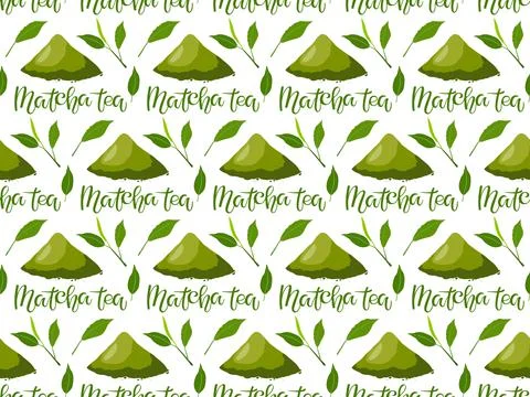 Matcha Tea seamless pattern with Green powder of Traditional japanese beverage Illustrazione stock