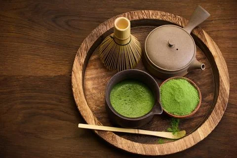 Matcha Tea Set. A serene setup of matcha tea Stock-Fotos