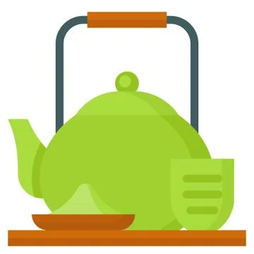 Matcha with teapot icon, Beverage flat vector illustration Stock Illustration