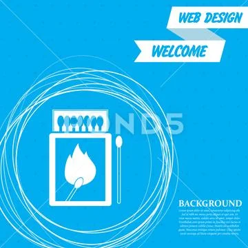 Matchbox and matches icon on a blue background with abstract circles around Stock Illustration
