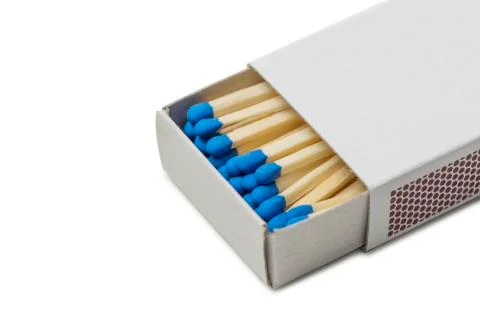 Matchbox with blue matches Stock Photos