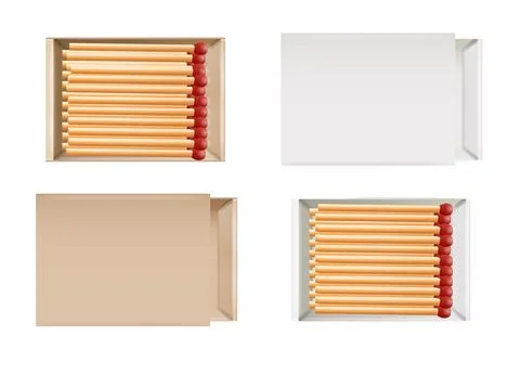 Matchbox, empty package for match sticks in top and perspective view. Realistic Illustrazione stock