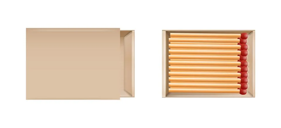 Matchbox, empty package for match sticks in top and perspective view. Realistic Illustrazione stock