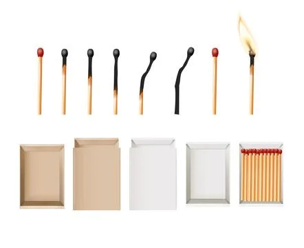 Matchbox, empty package for match sticks in top and perspective view. Realistic Illustrazione stock