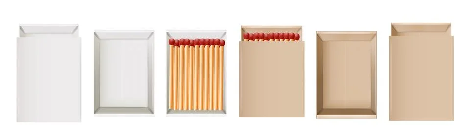 Matchbox, empty package for match sticks in top and perspective view. Realistic Stock-Illustration