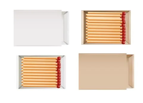 Matchbox, empty package for match sticks in top and perspective view. Realistic Stock Illustration