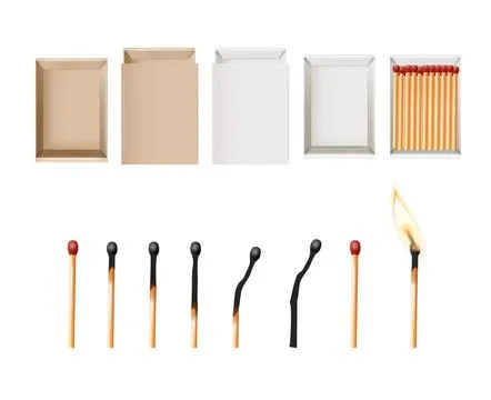 Matchbox, empty package for match sticks in top and perspective view. Realistic Illustrazione stock