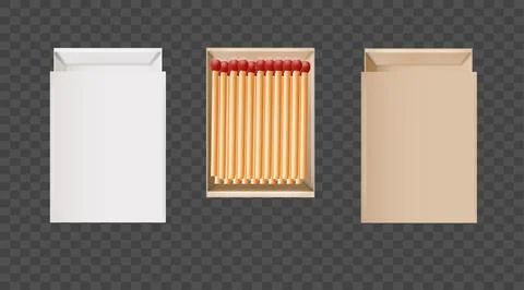 Matchbox, empty package for match sticks in top and perspective view. Realistic Illustrazione stock