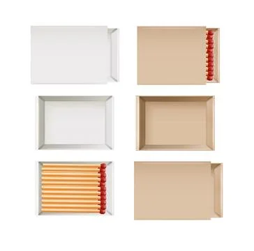 Matchbox, empty package for match sticks in top and perspective view. Realistic Stock Illustration