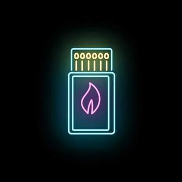 Matchbox with flame icon glowing neon light Stock Illustration