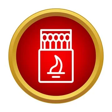 Matchbox with flame icon in red circle Stock Illustration