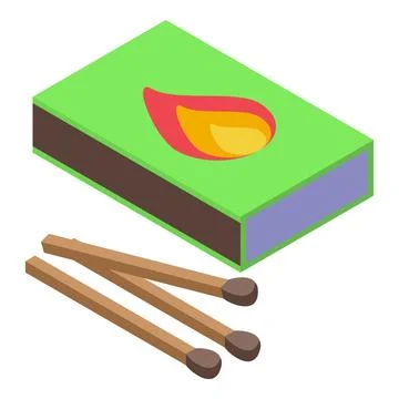 Matchbox with matches and flame icon, preparing for fire lighting Stock Illustration
