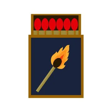 Matchbox open box match burn cardboard dark flat Stock Illustration