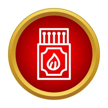 Matchbox with single flame icon on red circle Stock Illustration