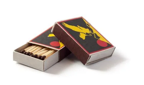 Matchboxes Open and Closed with Matches Isolated on White Background Stock Photos