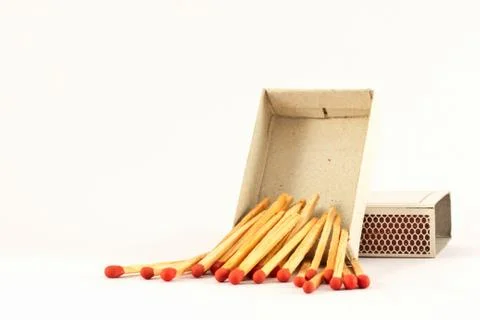 The matches fallen from matchbox Stock Photos