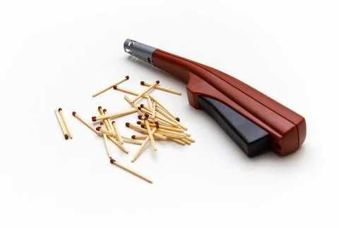 Matches. Piezo-igniter is a type of ignition that is used in portable camping Stock Photos