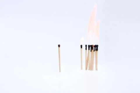 Matches standing on a white background Foto stock