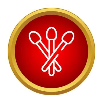 Matches stick icon in a red circle button with gold border Stock Illustration