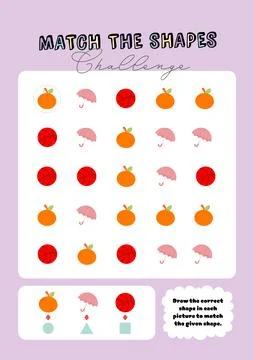 Matching educational game, geometric shapes Printable educational worksheet Stock Illustration