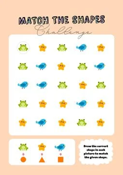 Matching educational game, geometric shapes Printable educational worksheet Stock Illustration