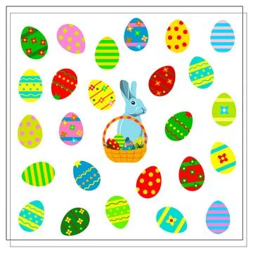 A matching game. Draw a line. Easter eggs. Connect the parts. a logical puz.. Stock Illustration