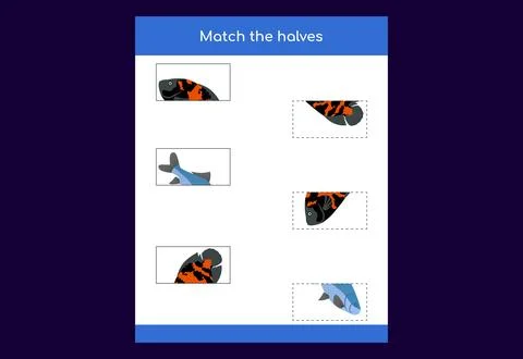 Matching game. Match halves of fish. Educational game for children, printab.. Stock Illustration