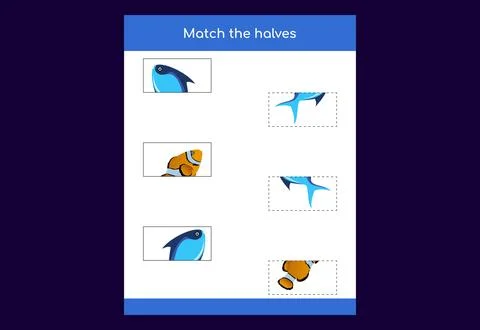 Matching game. Match halves of fish. Educational game for children, printab.. Stock Illustration