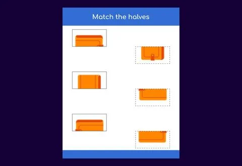 Matching game. Match halves of objects. Educational game for children, prin.. Stock Illustration